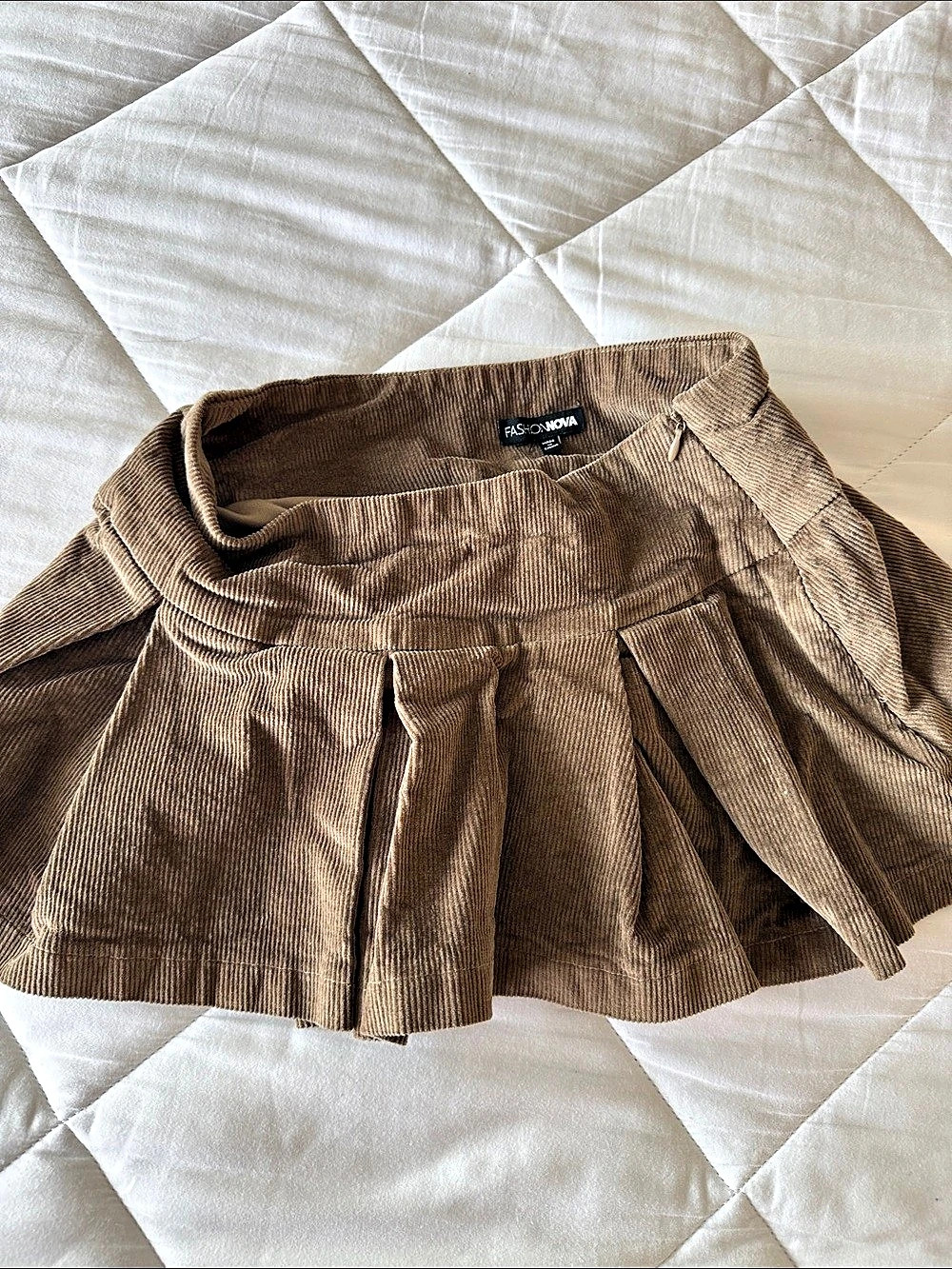 Fashion Nova Pleated Corduroy Mini Skirt in Brown
